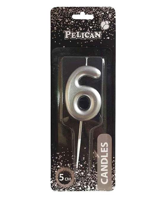 Свічка для торта 6 СРІБЛО 5см. 865026 ТМ PELICAN Київ - фото 1