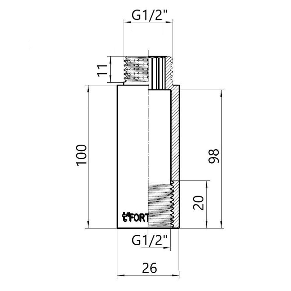 Thermo Alliance Forte Подовжувач хромований 1/2" ВН 100 мм TAF13015100 Київ - фото 2