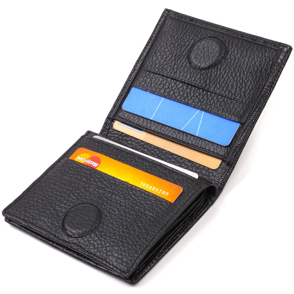 Кожаное компактное портмоне для мужчин Черное (CANPELLINI) Киев - изображение 9