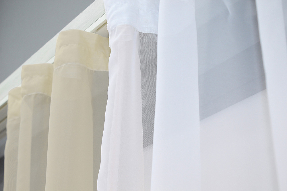 Кухонні штори VR-Textil № 017к комбіновані з підв'язками бежевий з білим 265х170 см (50-009) Київ - фото 4