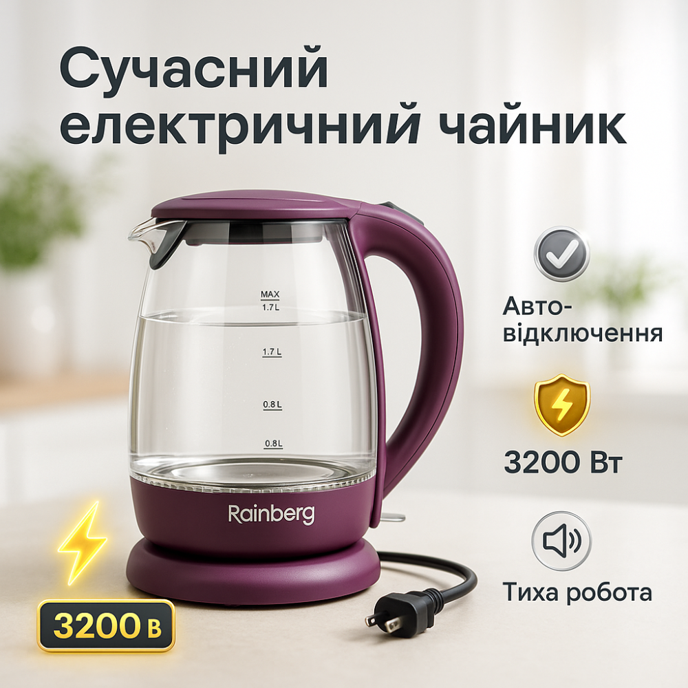 Электрический чайник бесшумный, Чайник с автоматическим отключением в случае закипания BV-72 Львов - изображение 10
