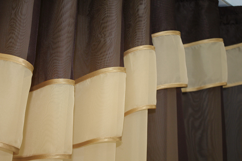 Кухонний комплект VR-Textil № 058к шторки і тюль з ламбрекеном венге з бурштиновим 270х170 см (50-187) Київ - фото 5