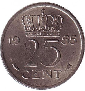 Монета 25 центов. 1955 год, Нидерланды. Полтава - изображение 1