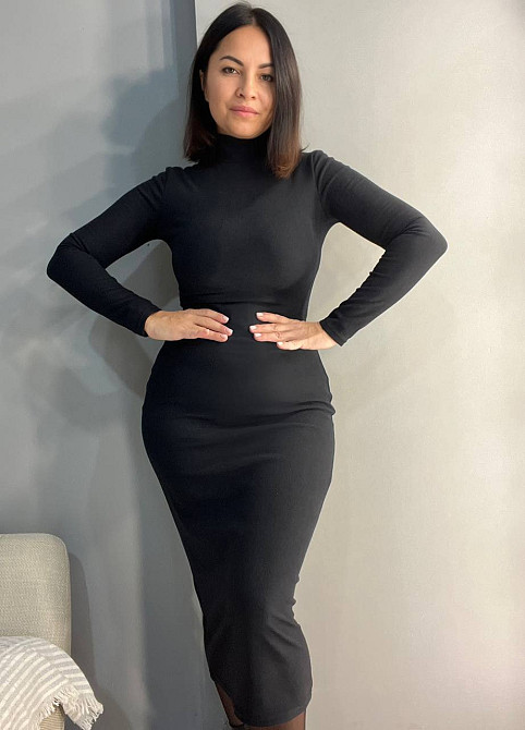 Платье женское Azuri 6542 силуэтное велюр воротник стойка черное, черный, S Киев - изображение 14