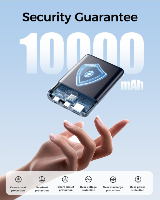Повербанк LKOY 10000 мАг, 22,5 Вт, швидка зарядка PD 3.0/QC 3.0, 3 порти USB-A/USB-C, LED-дисплей, чорний Київ - фото 7