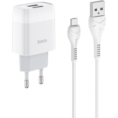 Зарядное устройство HOCO C73A Glorious 2xUSB + cable Micro 5P 12W White (6931474713063) Винница - изображение 1