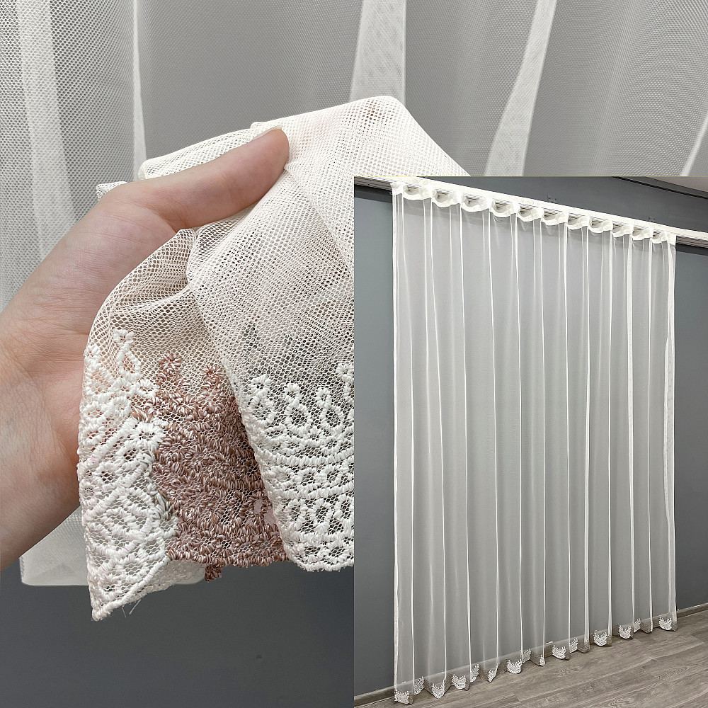 Тюль VR-Textil 1466т Грек-сетка с вышивкой Молочный с какао 300х270 см (42-0330) Киев - изображение 1