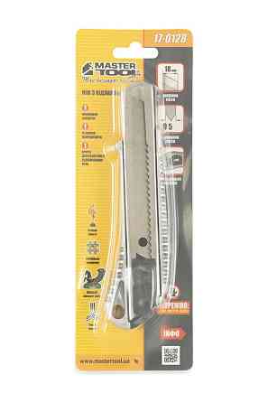 Ніж будівельний MASTERTOOL з відламним лезом 18 мм металевий кнопковий фіксатор 17-0128 Коломыя