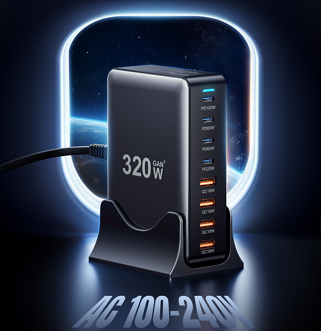 Мережевий зарядний пристрій Essager Engine 320 W 4xUSB-C+4xUSB-A Black (EZC320W-QJB0G-Z) ( 17393 ) Харьков - изображение 7