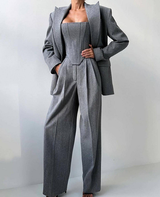 Женский теплый брючный костюм тройка: пиджак топ и штаны кашемир елка Одесса - изображение 9