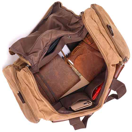 Зручна дорожня сумка із щільного текстилю Коричнева (Vintage) Київ