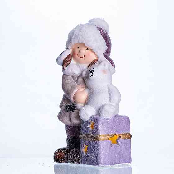 Yiwu Новорічна фігурка з підсвіткою Дівчинка з ведмежам із фарфору 12×7×20 (см) новорічний деко Коломия