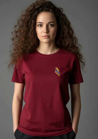 Женская невероятная вышитая футболка вышиванка цвета бордо с голубовато-желтым колосочком 2XL Киев