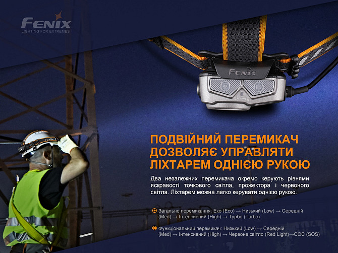 Ліхтар налобний Fenix ​​HP25R V2.0 1600лм 290м Type-C з кріпленням на шолом Вінниця - фото 6
