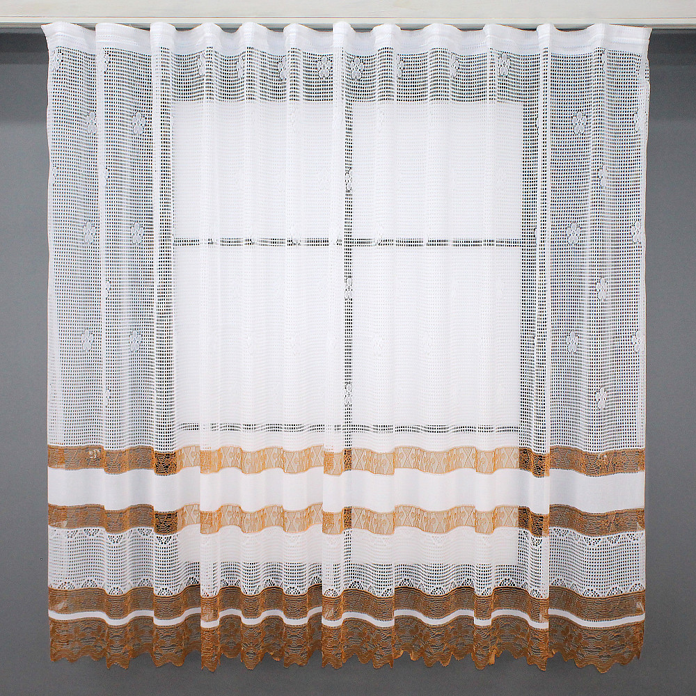 Тюль сітка VR-Textil Juli № 890т Арка на кухню колір білий з світло-коричневим 300х150 см (53-0007) Київ - фото 2