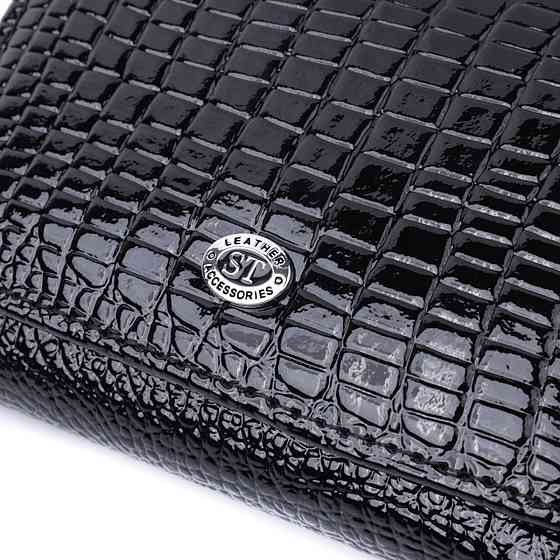 Женский стильный кошелек из фактурной натуральной кожи ST Leather 22732 Черный Киев