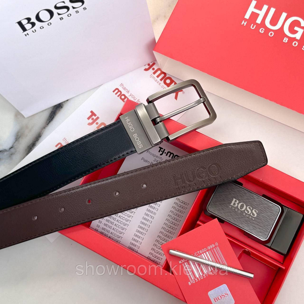 УЦІНКА!!! Чоловічий шкіряний ремінь з двома пряжками, подарункове упакування HB (219) Київ - фото 7