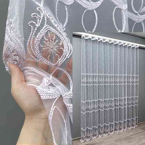 Тюль фатин с вышивкой и люрексом цвет белый с пудровым 1567т Киев