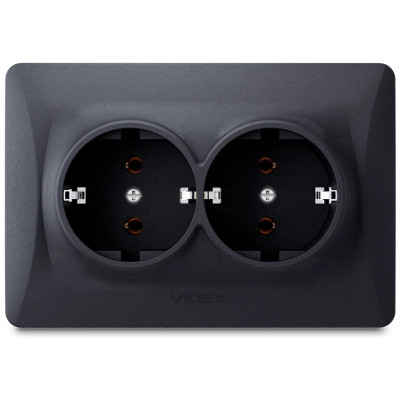 Розетка Videx BINERA 2ая с заземлением черн (VF-BNSK2G-BG) Вінниця - фото 1