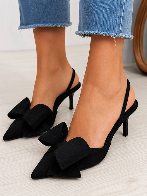 Туфлі жіночі Meideli F566-53 slingback човники з бантом екозамша чорні, 37, 23,5 см Київ - фото 1