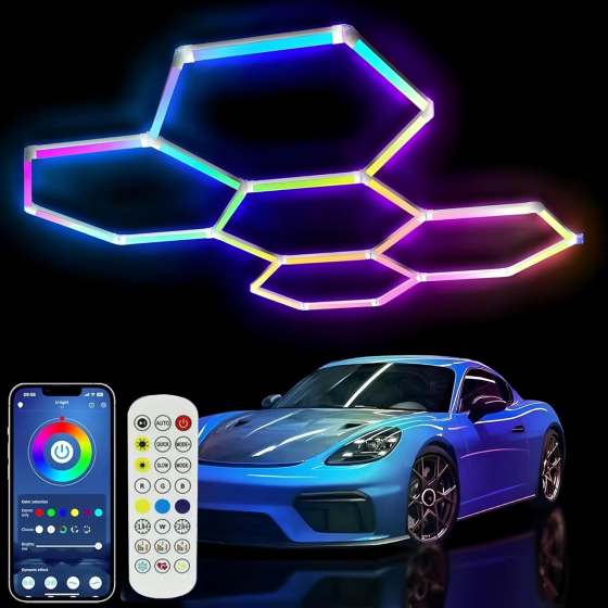 Світлодіодна LED лампа Шестигранне освітлення для гаража VASTFIRE RGBW: 5 шестикутників для автоскла, майстерні, тренажерного залу Київ