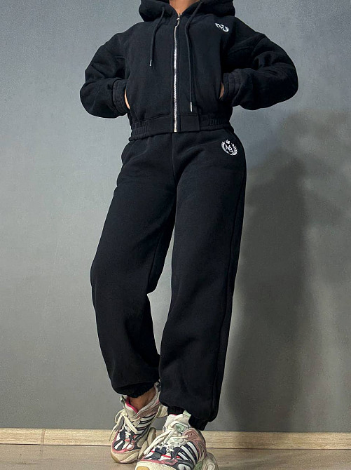 Костюм жіночий Joy One 80990 утеплений на флісі худі зі штанами чорний, чорний, L Київ - фото 17