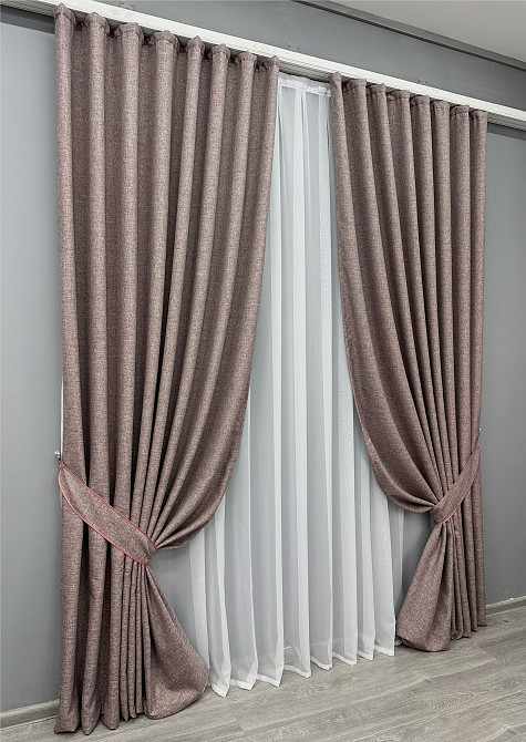 Комплект готовых штор VR-Textil Лен ALORA-TON № 1878ш Пудровый 125х290см 2 шт (39-0027) Киев - изображение 3