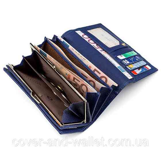 Класичний шкіряний жіночий гаманець синього кольору з додатковим блоком Boston S9001B Київ