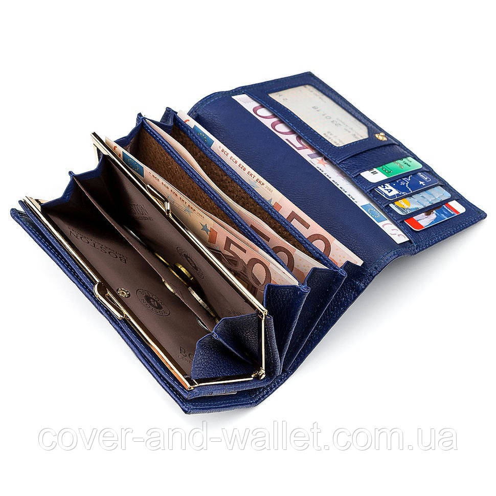 Классический кожаный женский кошелек синего цвета c дополнительным блоком Boston S9001B Киев - изображение 5