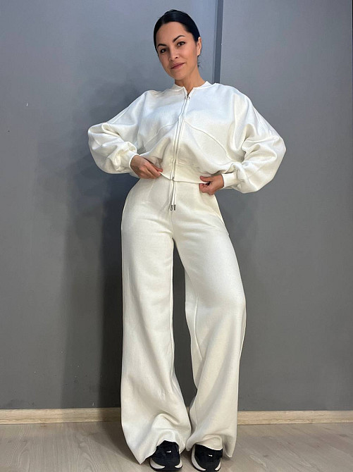 Костюм жіночий Quzen 472-388 пілот блискавка брюки палаццо широкі фліс білий, білий, M Одеса - фото 1