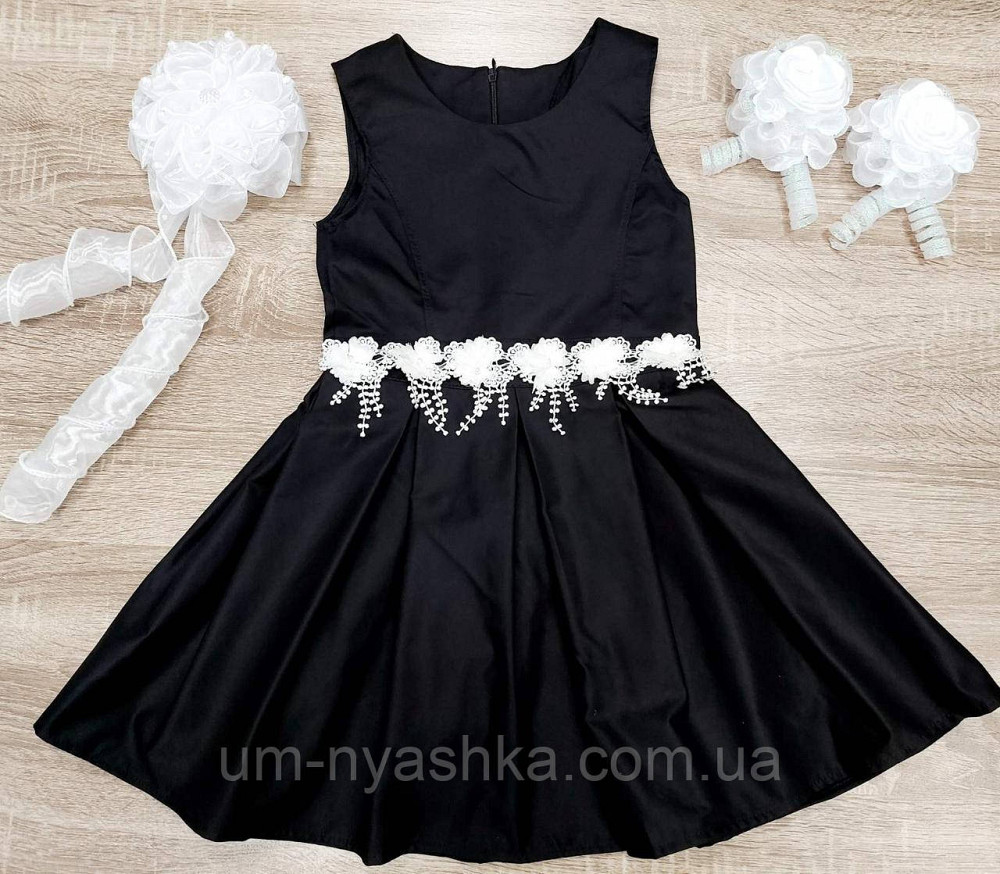 Красивый сарафан школьный черный с белым кружевом 134-140 Кривой Рог - изображение 2