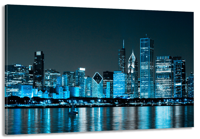 Картина полотно у вітальню / спальню      Нічне місто   MLP_237 ( 60х30см ) 50x100 см Київ - фото 1