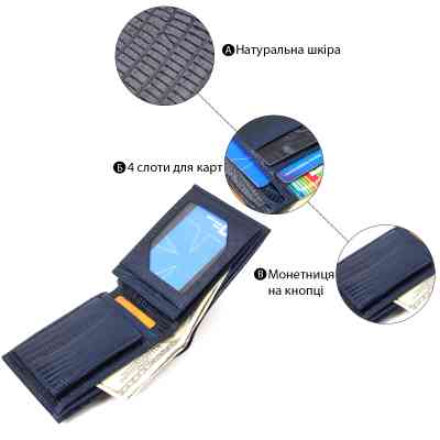 Гаманець Canpellini Без застібки з натуральної шкіри Синій (21760) Вінниця
