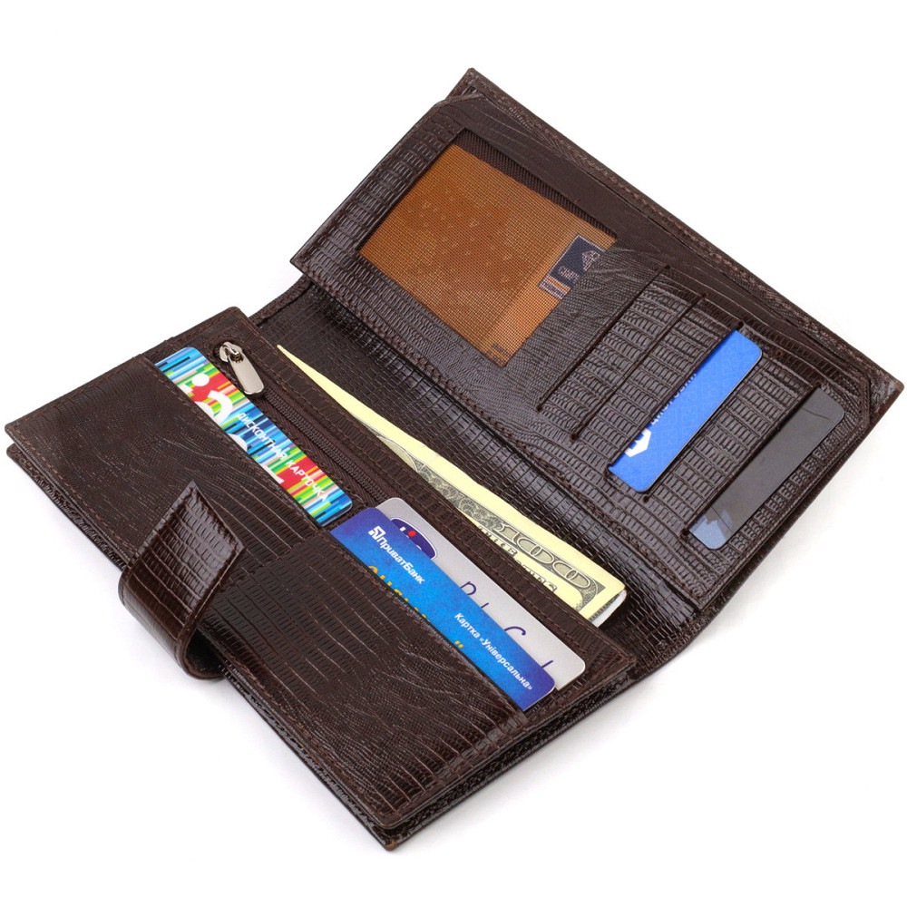 Интересное вертикальное мужское портмоне из натуральной фактурной кожи с тиснением Коричневое (CANPELLINI) Киев - изображение 10