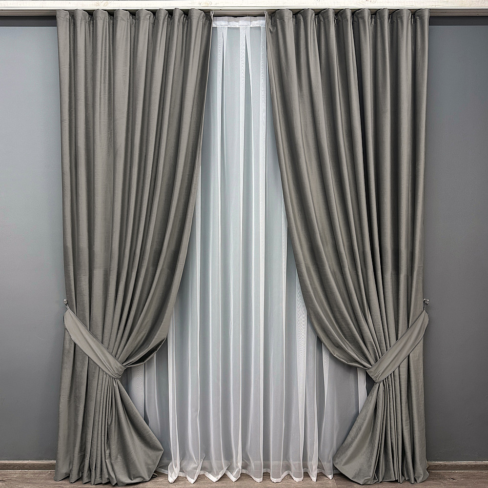 Комплект готовых штор VR-Textil Бархат № 1766ш Сатин 200х290 см 2 шт (32-278) Киев - изображение 2