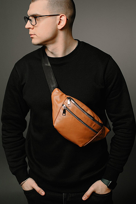 Чоловіча сумка-бананка на пояс з натуральної шкіри ST005 (Світло-коричнева) Суми - фото 6