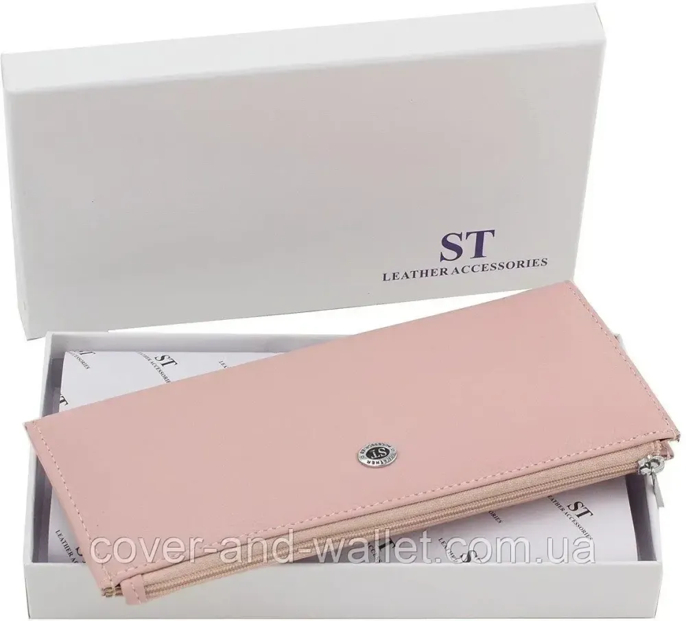 Тонкий жіночий гаманець із натуральної шкіри на блискавці пудрового кольору ST Leather Київ - фото 10