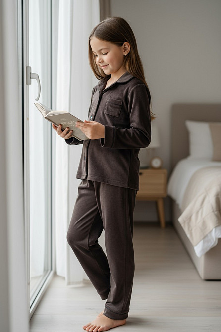 Дитяча велюрова тепла піжама одна кишеня Шоколадний ч/к 146-152 Харків - фото 1