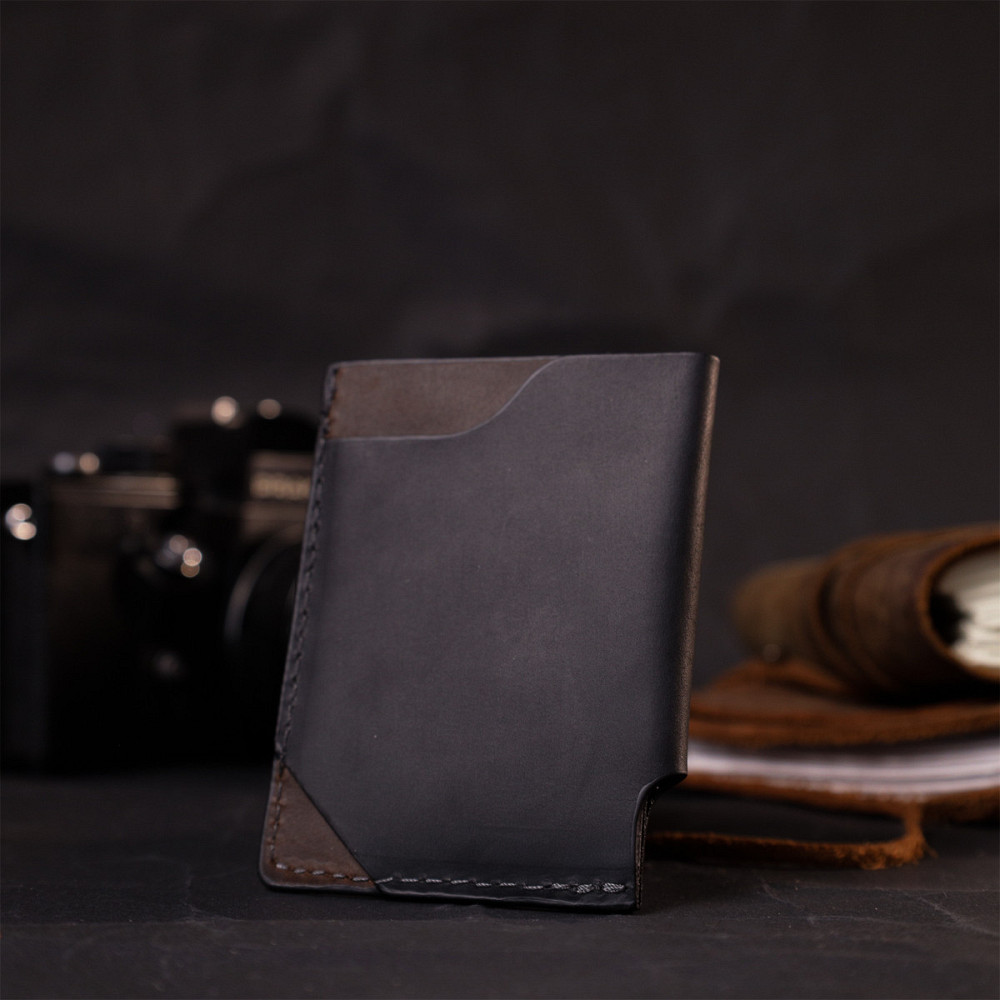 Цікавий картхолдер з утримувачем для Apple AirTag з натуральної шкіри GRANDE PELLE 11608 Чорний Київ - фото 6