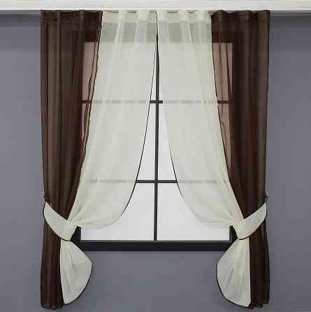 Кухонные шторы VR-Textil № 017к комбинированные с подвязками венге с молочным 265х170 см (50-544) Киев