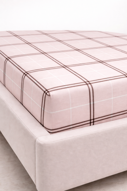 Простирадло на резинці Ecotton 140х200 см фланель бавовняне рожевого кольору в клітинку Коломыя - изображение 2
