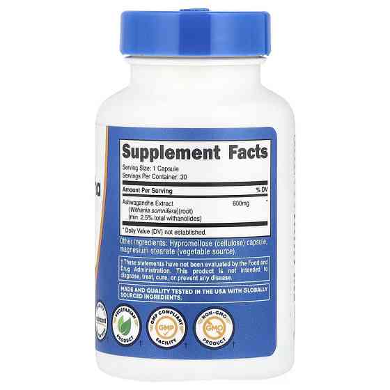 Екстракт ашваганди Nutricost Ashwagandha Root Extract 600 мг 30 капсул Луцьк