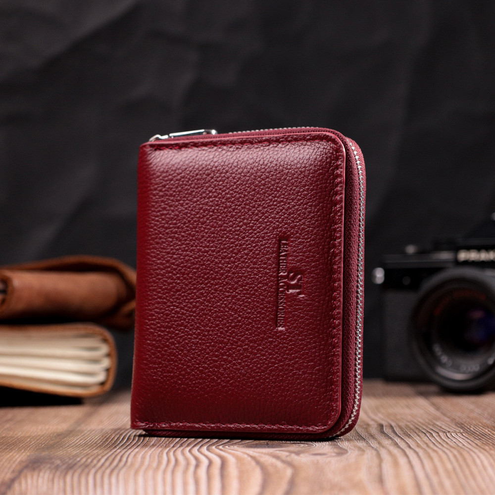 Жіночий шкіряний гаманець на блискавці, бордовий (ST Leather) Київ - фото 18