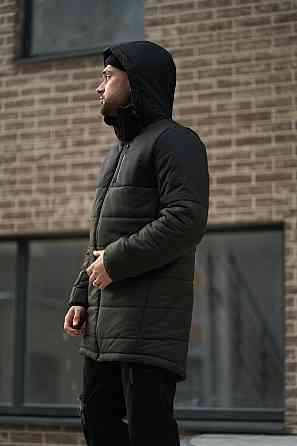 Чоловіча Демісезонна куртка з Капюшоном Довга Тепла Intruder Чорна-хакі Одеса