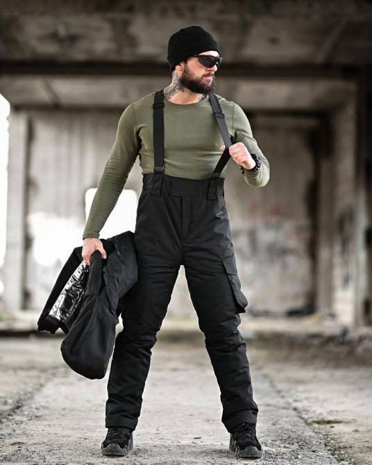 Мужской зимний тактический костюм черный  куртка штаны на синтепоне теплый Одесса - изображение 10