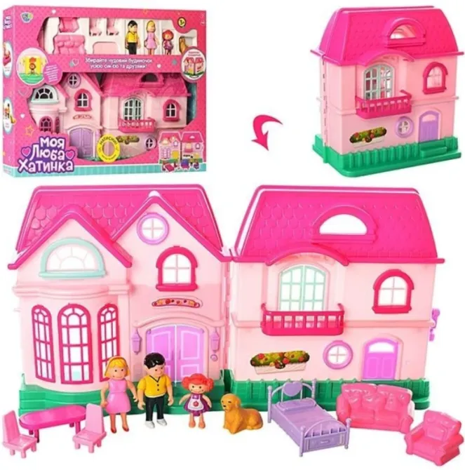 Дитячий ігровий будиночок для ляльок з ляльками та меблями Рожевий (16526A) Чернігів - фото 1