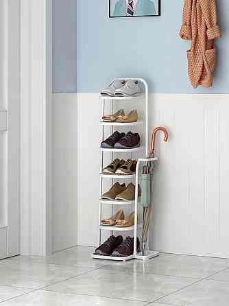 Полиця-стелаж для взуття, в передпокій на 7 пар взуття з підставкою для парасольок і аксесуарів, металевий, білий Кам'янець-Подільський