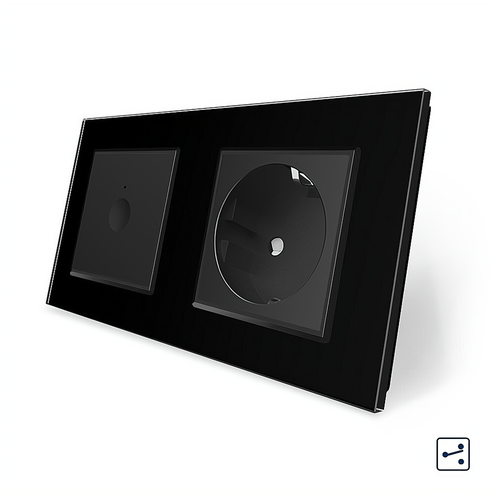 LIVOLO Сенсорний прохідний/перехресний вимикач Sense 1 сенсор 1 розетка Livolo чорний скло (VL- Коломия - фото 1