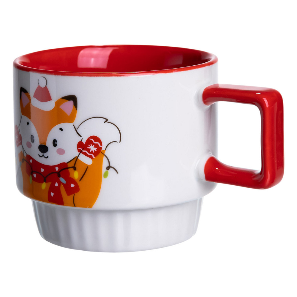 Фарфоровий новорічний лис 400 мл білий з червоним Київ - фото 2