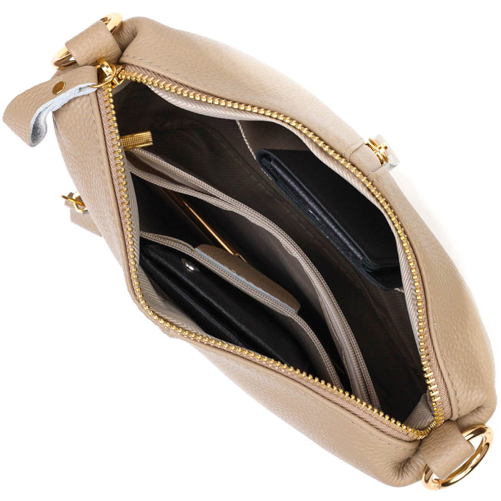 Практична жіноча сумка через плече з натуральної шкіри 22084 Vintage Бежева Київ - фото 7